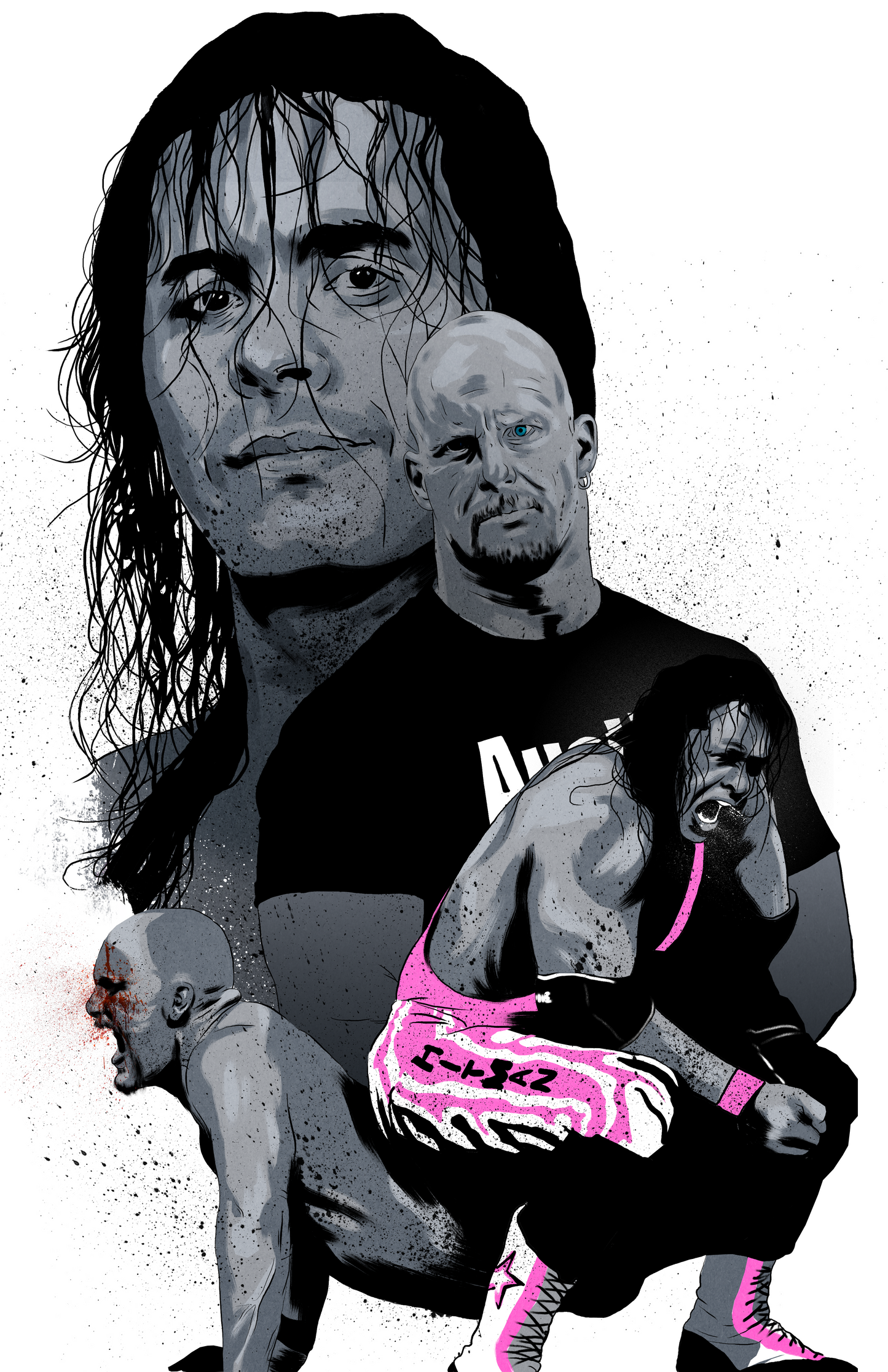 Rivalries: Bret Hart vs Stone Cold Steve Austin Print 11x17